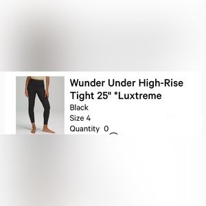 Lululemon wunder under full on luxtreme 25” size 4 NWOT